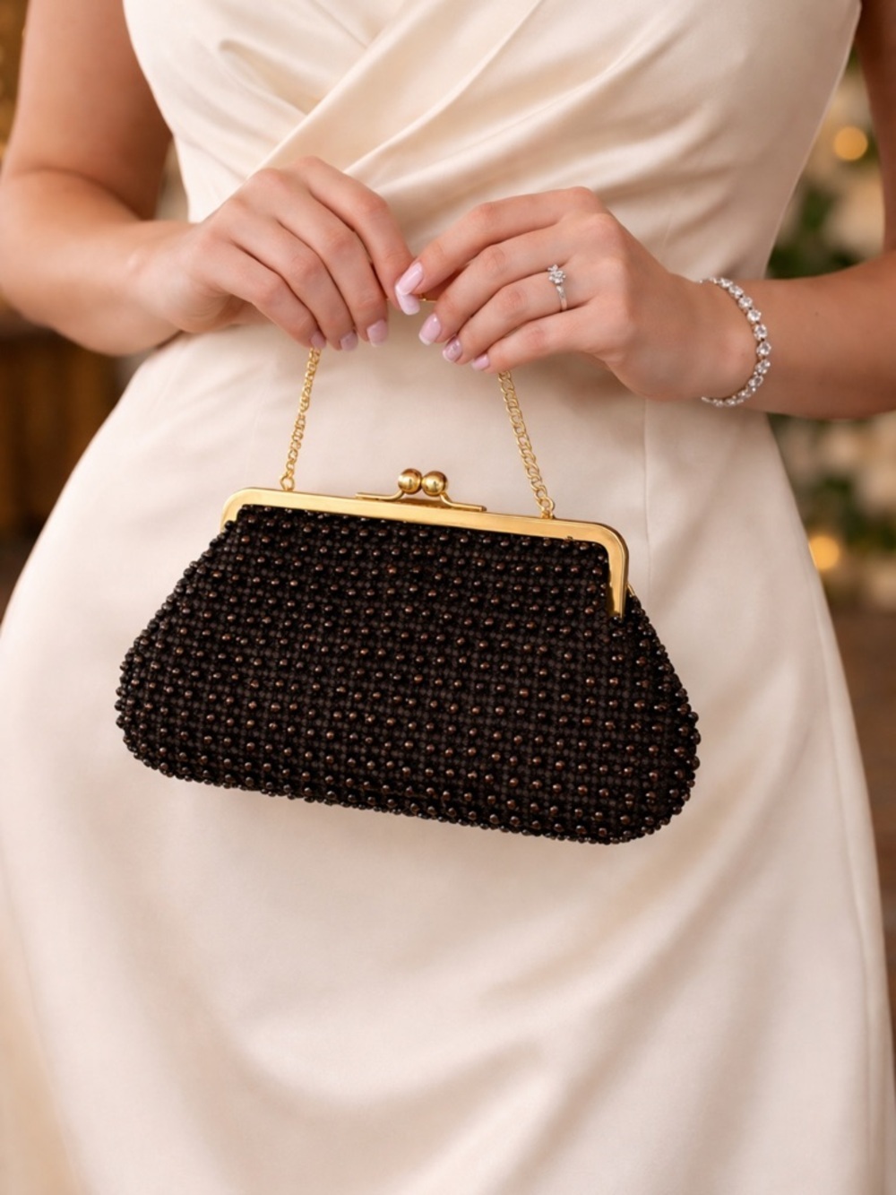 Vintage Black Beaded Bag